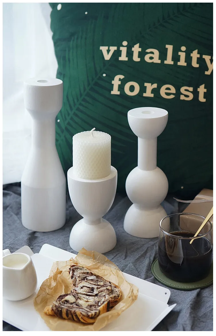 Black, white and gray cold tone home decoration candlestick,ins wind wooden candlestick, dessert pedestal props