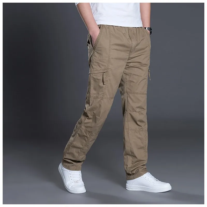 Plus Size 7XL Cargo Pants Men Outwear Multi Pocket Casual Cotton Straight Slacks Pants Military Trousers Overalls Zipper Pants 6