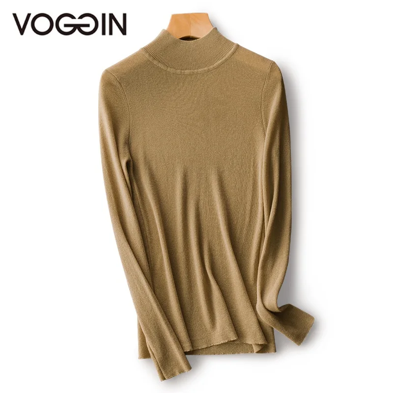 

VOGGIN Casual Full Sleeve Autumn Knitted Sweater Women Sweaters soft Pullovers Merino wool Mock Neck top exclusive design