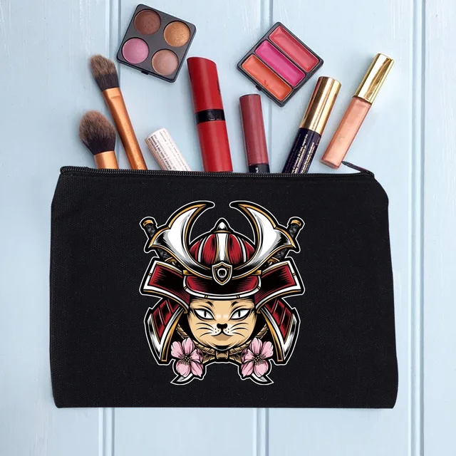 Casual Women's Cosmetic Bag Zipper Makeup Bag Female Handbags Black Pencil Cases Female Cosmetic Cases samurai011