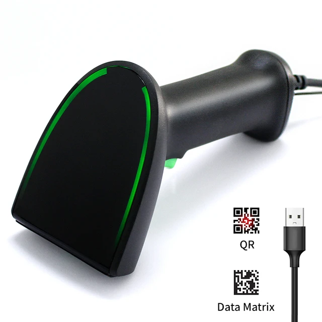 2021 New Wired 2D Qr Code Barcode Scanner Black handheld Scanning