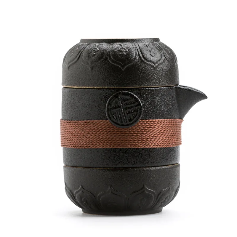 Tangpin Black Crockery Ceramic Teapots With 2 Cups a Tea Sets Portable Travel Tea Set Drinkware