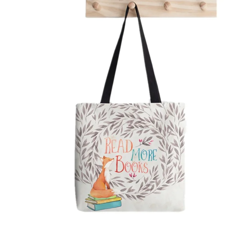 Shopper Read More Books Fox Tote Bag Printed Tote Bag women Harajuku shopper handbag girl Shoulder shopping bag Lady Canvas Bag