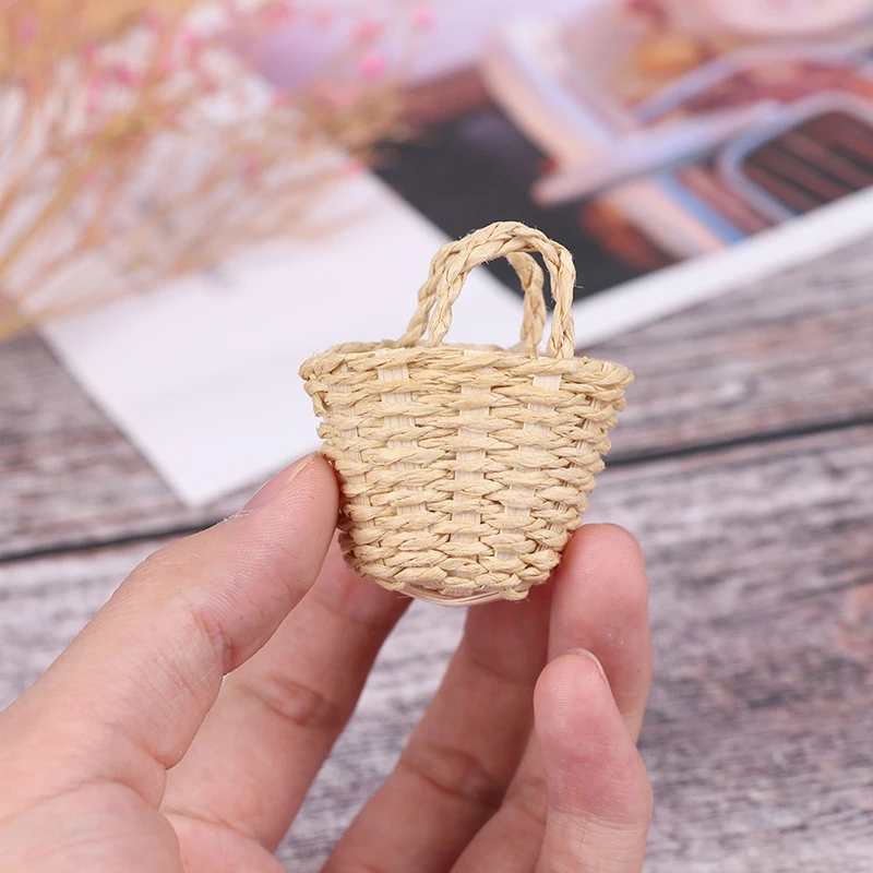 Dollhouse Furniture Set 1/12 Mini Cute Rattan Iron Frame Vegetable Food Storage Basket Dolls Decoration