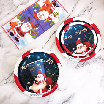 

Christmas Disposable Dinnerware Set Supplies For 8 Guests Used New Christmas Pan tableware decorations for home navidad