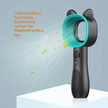 

Mini Fan USB Rechargeable Bladeless Fan Portable Handheld Air Cooler Travel Home Office Student Cute Cat No Leaf Cooling Fans