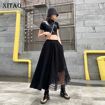 

XITAO Niche Style Patchwork Mesh Irregular Casual A Line Loose Plus Size Solid 2020 Spring Summer Fashion Women Skirt GCC3512