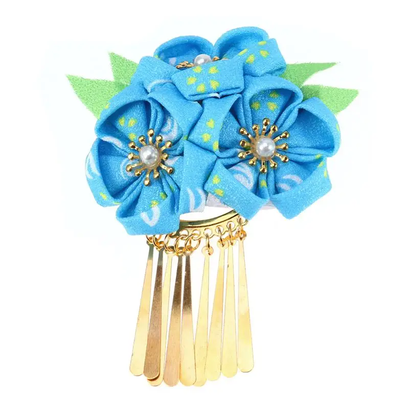 Blue Заколки в японском стиле, Красивые Цветочные заколки для волос, украшение, заколка для волос для ханьфу кимоно, традиционная одежда - Цвет: Blue