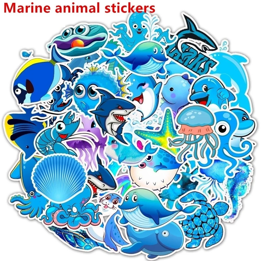 

50pcs cartoon stickers small fish stickers graffiti stickers laptop stickers toy waterproof stickers car decorative stickers