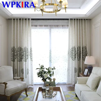 

Printed Cotton Linen Blinds Curtain for Living room Bedroom Green Snowflake Tree Window Drapes Modern Blackout Curtain Custom