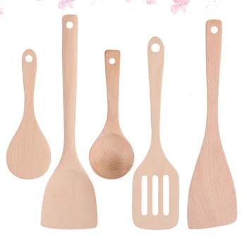 

1 Set of 5pcs Bamboo Utensils Spatula Cookware Set for Kitchen