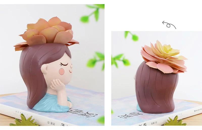 Cute Human Face Vase Succulent Planter Resin Vase Cartoon Character Decorative Head Face Flower Pot Indoor Desktop Ornaments