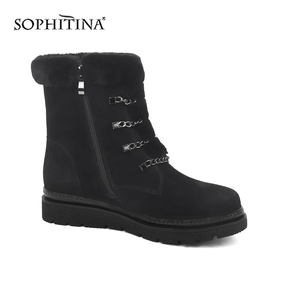 SOPHITINA/удобные ботинки с круглым носком; Высококачественная замшевая модная женская обувь ручной работы на молнии; однотонные Зимние ботильоны; SC438