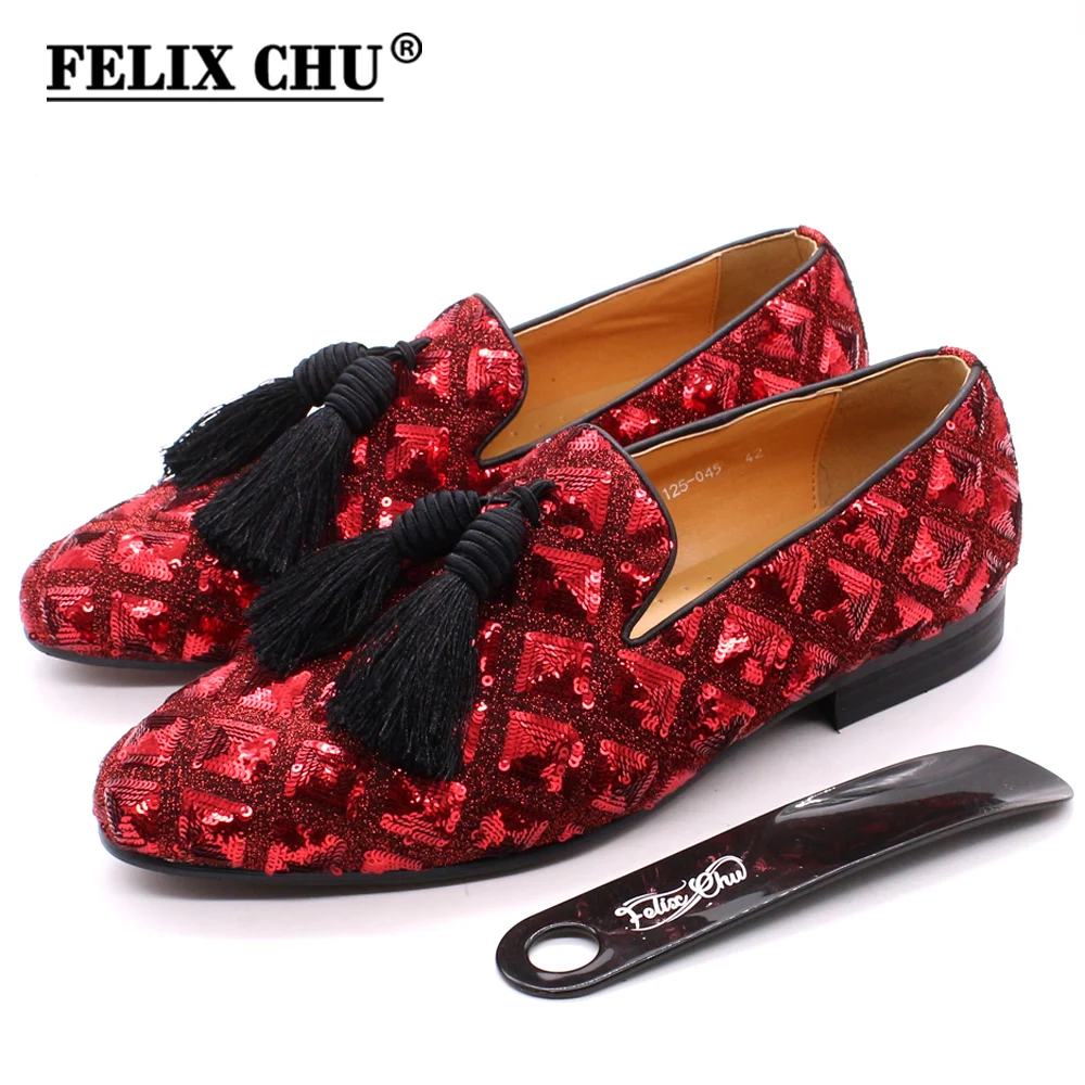 

Mens Tassel Loafers Sequin Casual Shoes British Style Gentleman Wedding Dress Shoes Red Breathable Men Party Dinner Formal Shoes