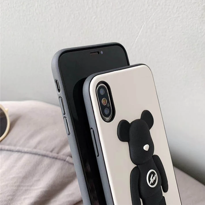 Популярный кожаный чехол с 3D медведем мягкими краями для телефона Iphone 6 7 8 plus X XS XR