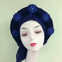 Авто геле головной убор ASO OKE тюрбан головной убор уже сделал ройбл синий цветочный ткань в африканском стиле-платья для женщин высокого качества