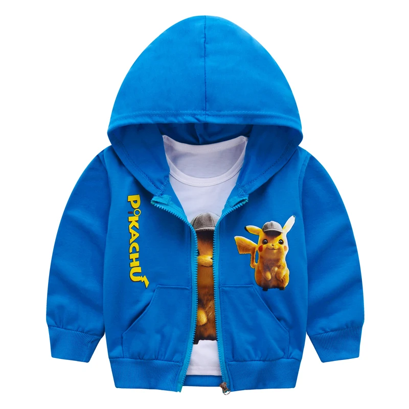 Комплекты одежды для детей осенние комплекты с Пикачу для мальчиков костюмы с пальто с капюшоном осеннее хлопковое пальто для маленьких мальчиков и девочек+ футболка+ штаны, комплект одежды из 3 предметов