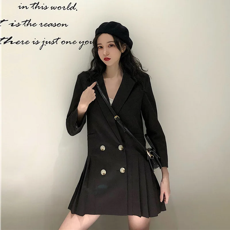 

Hong Kong Flavor Autumn New Style Retro Elegant CHIC Laziness Pleated Suit Dress Coat