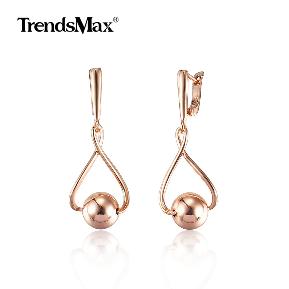 Trendmax Новые висячие серьги из бисера 585 цвета розового золота для женщин девушек гладкий шар Висячие ювелирные изделия подарок GE273