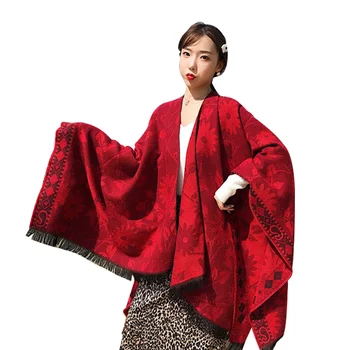 

Ethnic Print Plaid Pashmina Cashmere Shawl Winter Women's Plus Size Ponchos Wool Thicken Warm Women's Scarves Red Scarf Stole