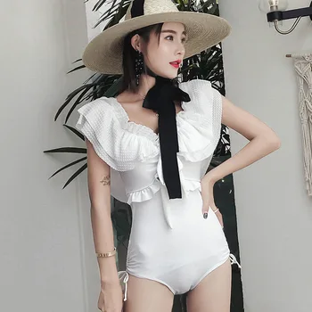 

Swiming Suit Women One Piece Swimwear 2019 Swimsuit Woman Fused Female Swimsuits Onepiece New White Lady Lace Sexy Block Solid