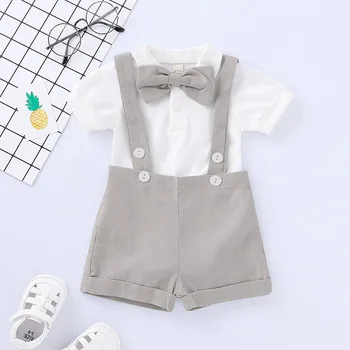 

Baby's Summer Clothing Newborn Baby Boys Bow Shirts Romper+Suspender Shorts Gentleman Outfits Set Costumes детская одежда