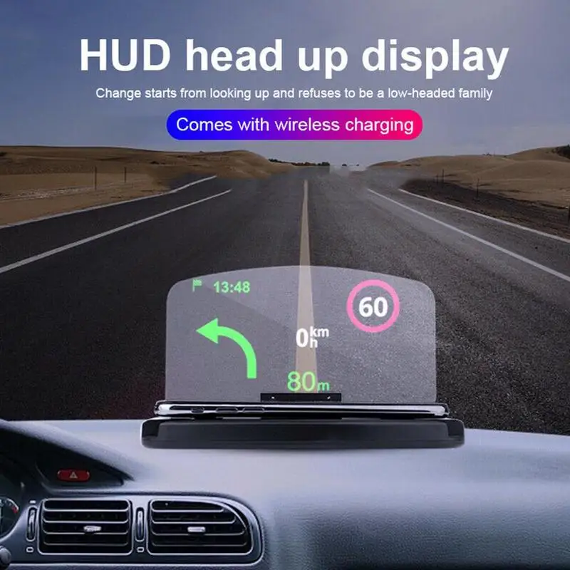 Универсальное зеркало, автомобильный HUD Дисплей, предупреждение скорости Предупреждение gps навигационный проектор, держатель телефона, беспроводное зарядное устройство для телефона