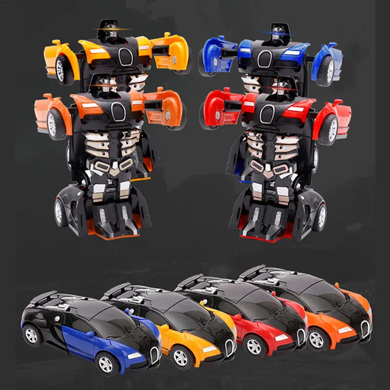 New 4 Style Mini Robot Vehicle Model Action Figures Toy Style Inertial Collision Deformation Car Toys For Kids