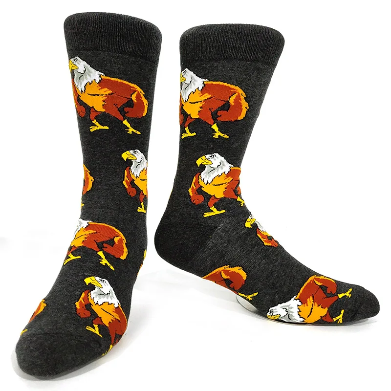 Men's Novelty Fun Graphic Cotton Socks - Unique Designs: Poker, Corgi, Frog, Burger, Piranha, Wolf, Avocado, Eagle