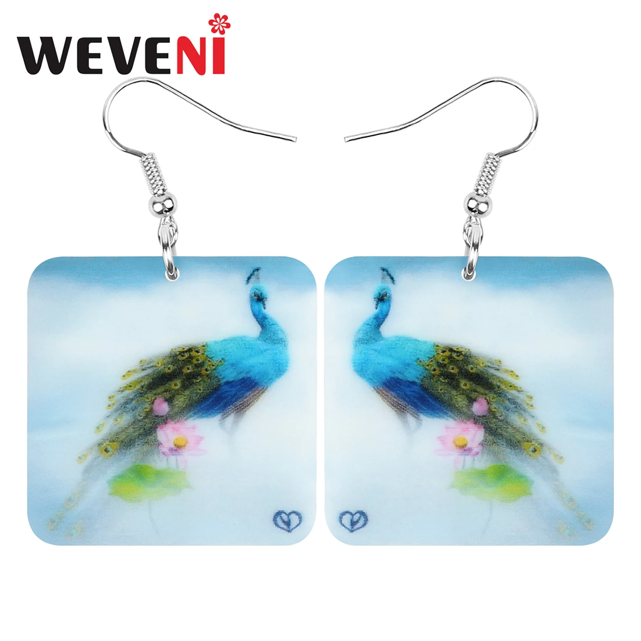 WEVENI Acrylic Square Lotus Flower Peacock Peafowls Earrings Lovely Bird Animal Dangle Drop Jewelry For Women Kids Charm Gift | Украшения и