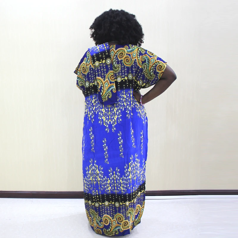 African Traditional Print Cotton Loose Dress for Ladies Vintage Winter Elegant Women Maxi Dresses