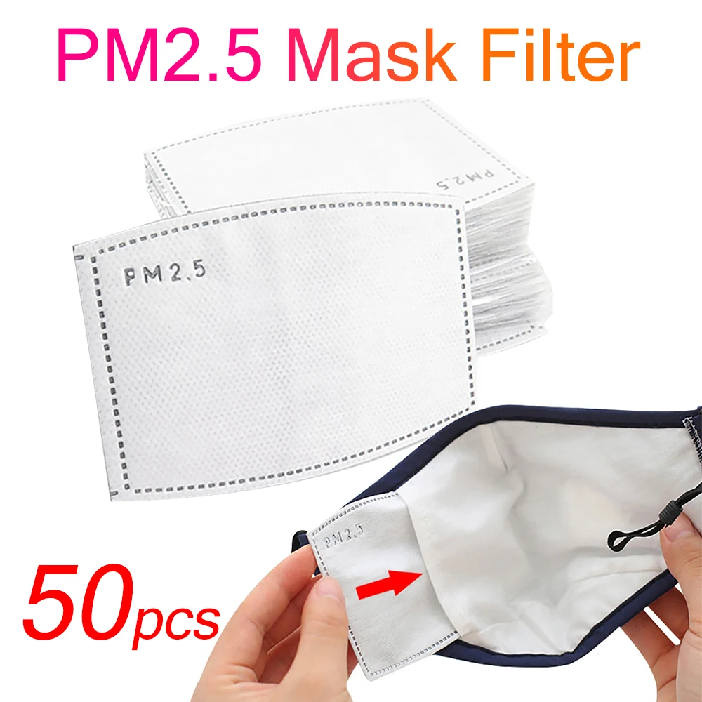 

50pcs PM 2.5 Mask Filter Anti Haze 5 Layers Mask Activated Carbon Filter Replaceable for Adults Mouth Mask Health Care