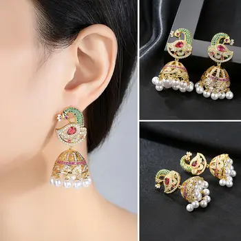 

Fashion Jhumka Jhumki Classic Luxury Zircon Colorful Phoenix Beads Statement Drop Earrings Indian Women Jewelry Ethnic Tribal