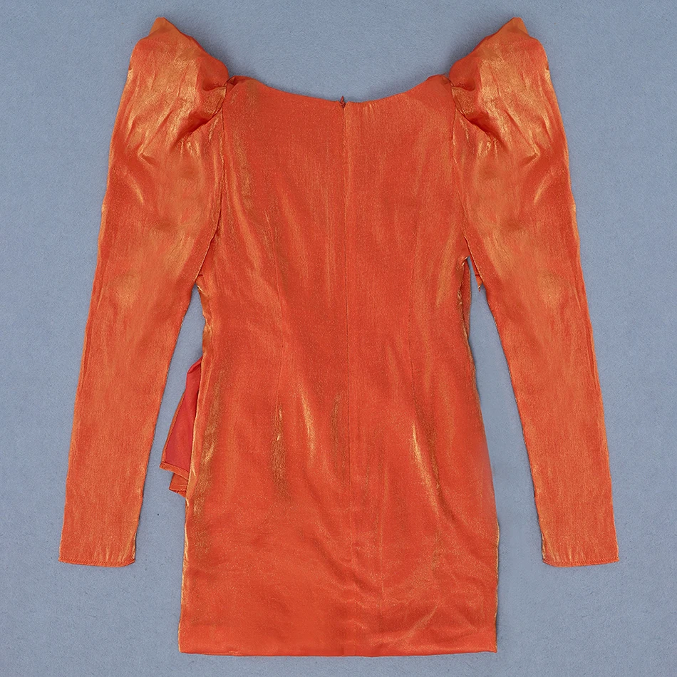 Оранжевое сексуальное Плиссированное мини-платье с v-образным вырезом и рукавами-фонариками зима новые модные женские элегантные вечерние Клубные платья