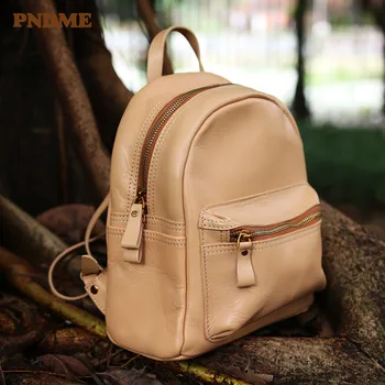 

PNDME fashion casual genuine leather ladies small backpack retro high quality natural real cowhide women's daily weekend bagpack