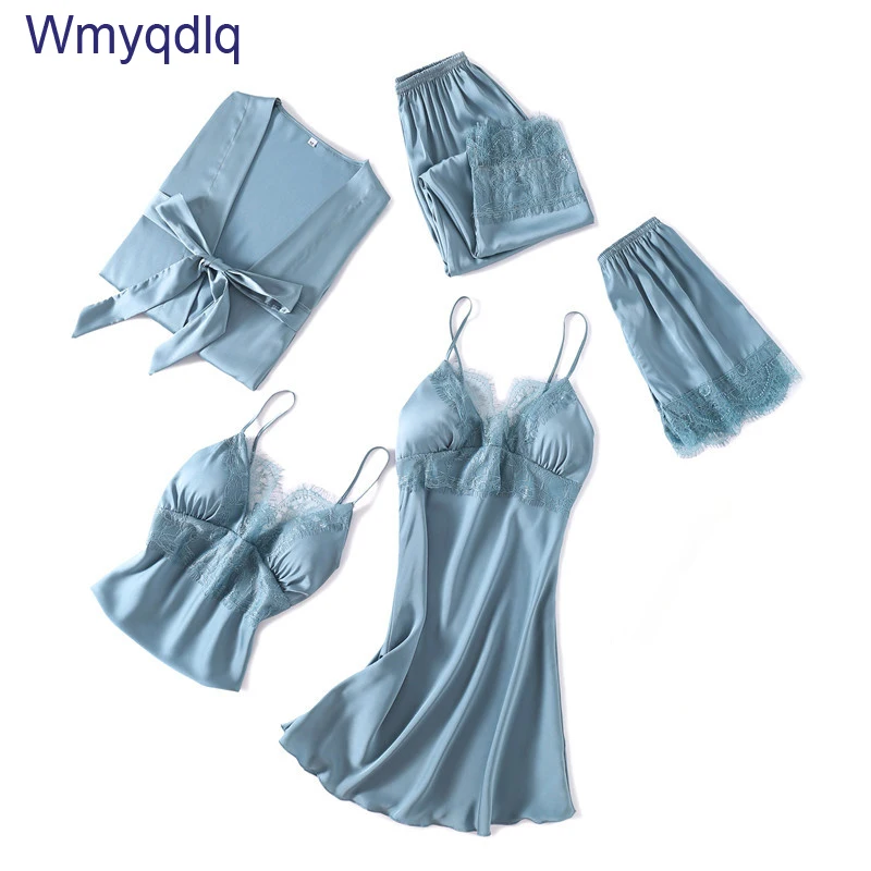 

Wmyqdlq Women's Nightgown Summer Sexy Five-Piece Home Service Lounge Set Nightgown Thin Pyjamas Lace Sleepwear Robe Sets Nighty