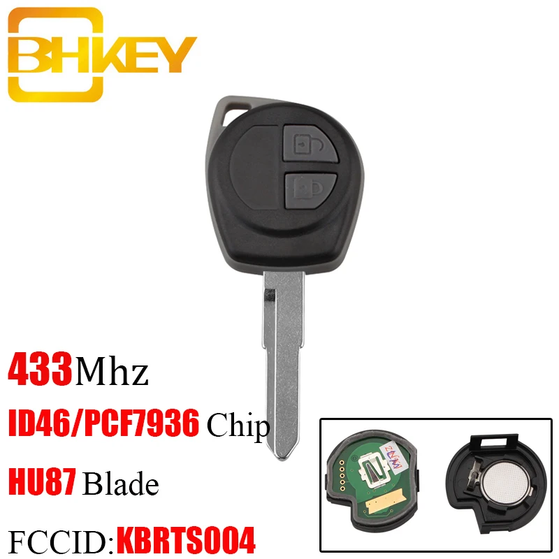 BHKEY 2 кнопки дистанционного управления автомобильный ключ для Suzuki TS004 433 МГц для Suzuki SWIFT SX4 ALTO VITARA IGNIS JIMNY Splash 2005-2010+ чип ID46