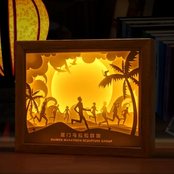 Psフレーム紙カットライトボックス夜景紙彫刻夜の光ランプのクリエイティブシャドーボックスフレーム