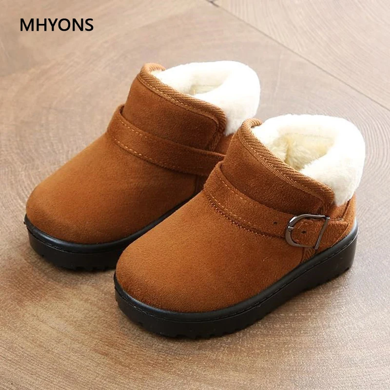 MHYONS/детские зимние ботинки; модная обувь с мягкой подошвой для девочек и мальчиков; Плюшевые ботинки для маленьких девочек; зимние теплые детские кроссовки; обувь