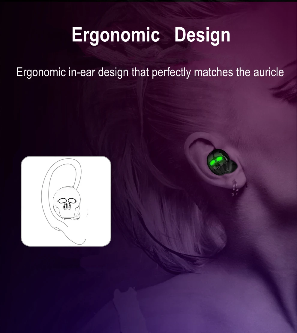 1Pc Skull Bone Bluetooth Earphone with Microphone Noise Cancelling Hi Fi Handsfree Bass Stereo Mini Micro Earbud Earpiece