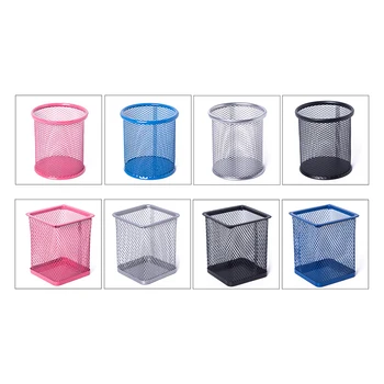 

Hot Round/Square Iron Mesh Pen Holder Office Desktop Pencil Stationery Box Case
