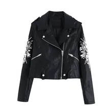 OMIKRON новая свободная куртка из искусственной кожи с вышивкой, женская классическая байкерская куртка, осенняя Женская Базовая куртка, плюс размер, верхняя одежда