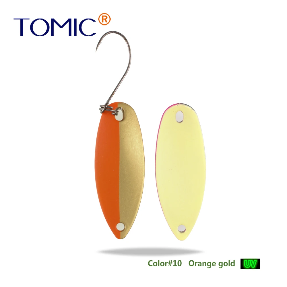 Orange Gold Tomic 2 г 3,5 г 5,5 г латунные рыболовные лезвия 1 шт. набор сверхлегкий УФ цвет металлическая приманка микро литье форель бас ложка - Цвет: Orange Gold
