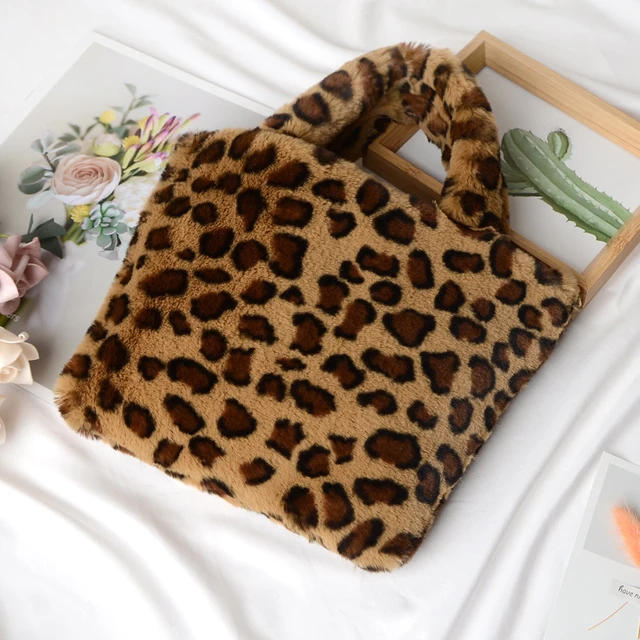 Fluffy Women's Girls Portable Plush Female Handbag 2021 Autumn Winter  Shoulder Clutches Retro Animal Printed Street Travel Bags - AliExpress