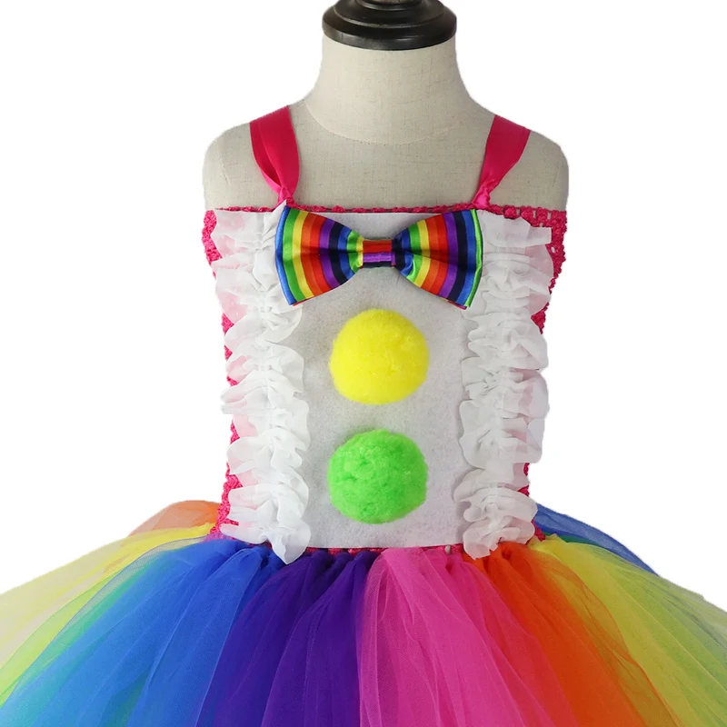 Fanny/Радужное платье-пачка с клоуном для девочек бальное мини-платье с бантом праздничное платье для костюмированной вечеринки, костюм на Хэллоуин для детей, PQ213