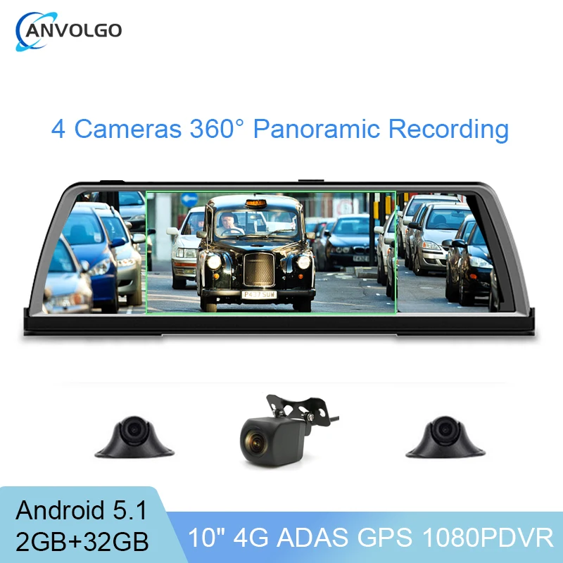 4CHS 360 ° панорамный видеорегистратор Android автомобильный GPS-навигатор ADAS 10-дюймовый