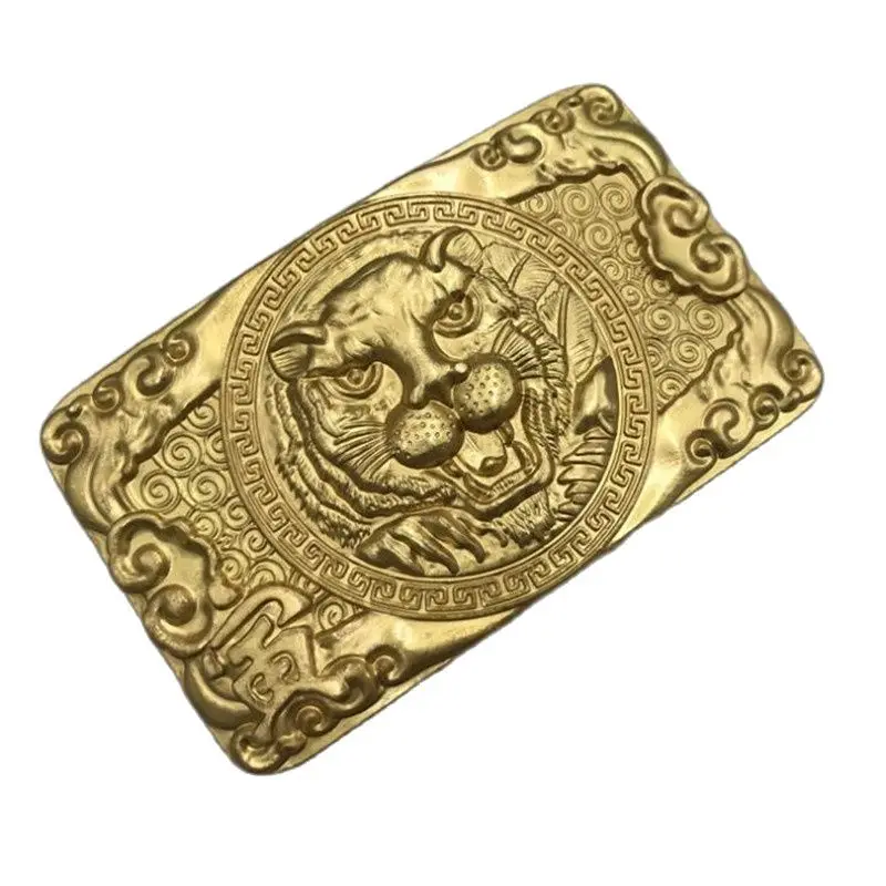 Retail 2020 New 80*48mm Rectangle 3d Tiger Solid Brass Men Belt Buckles