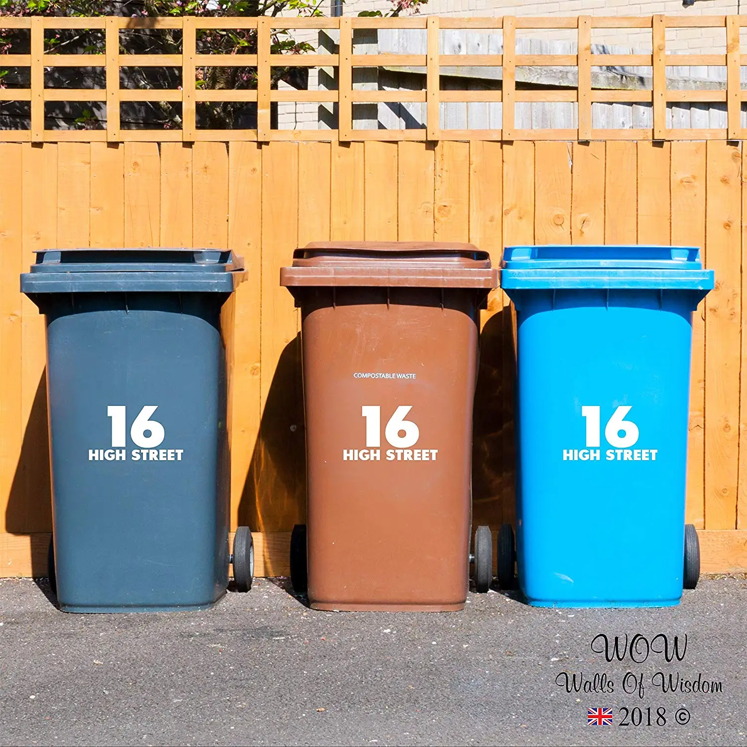 number and street name vinyl wall art decal x3 wheelie bin stickers inc