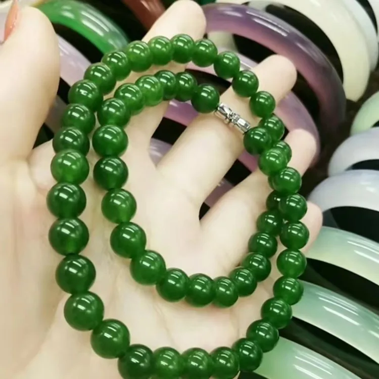 Elegant Genuine Green Jade Beaded Necklace - Women's Fashion Jewelry with Natural Charm