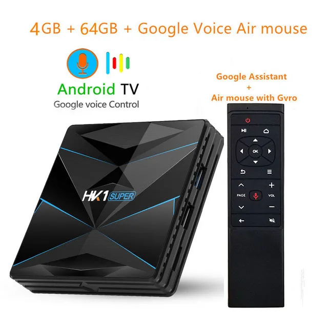 Super HK1 Android 9 Smart tv BOX Google Assistant RK3318 4K 3D HD 4G 64G 2,4G 5G Wifi tv Play Store Бесплатные приложения быстрая телеприставка - Цвет: 4G 64G Voice Remote